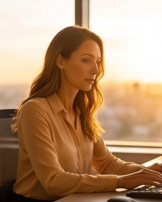 A Bia ao computador no fim do dia, luz de janela