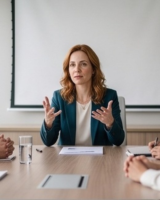 A Milla conduzindo uma reunião